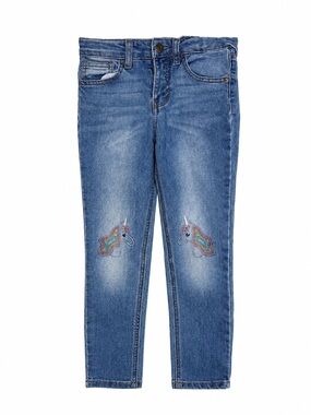Cat & Jack Girls Size 6 Super Skinny Stretch Jeans Unicorn Embroidered Denim